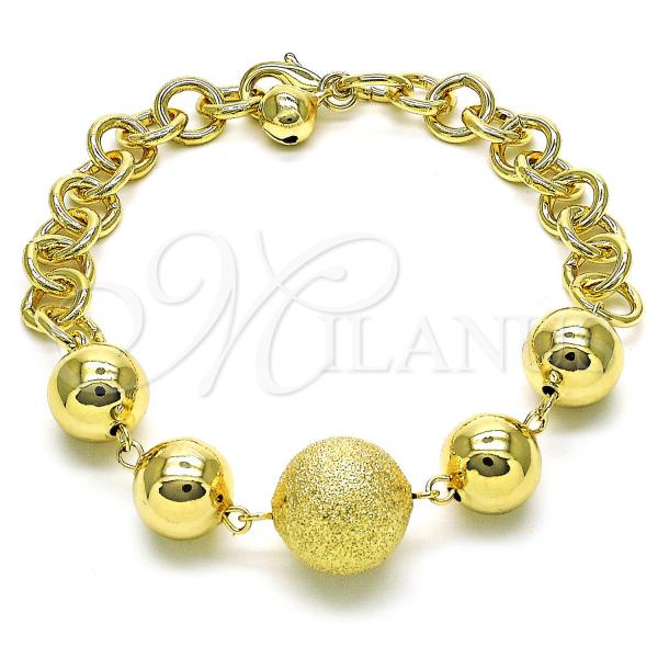 Oro Laminado Fancy Bracelet, Gold Filled Style Ball and Rolo Design, Matte Finish, Golden Finish, 03.331.0247.09