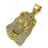 Oro Laminado Religious Pendant, Gold Filled Style Jesus Design, with White Micro Pave, Polished, Golden Finish, 05.342.0124