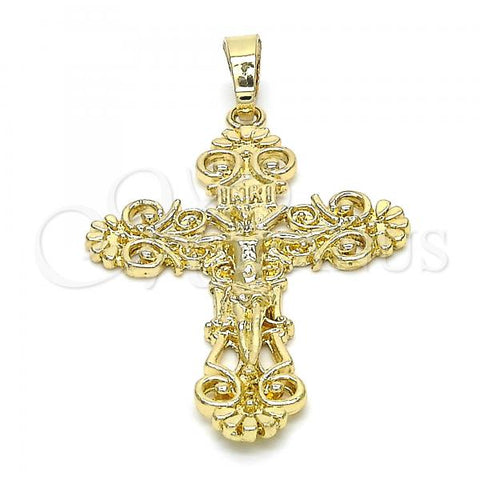 Oro Laminado Religious Pendant, Gold Filled Style Crucifix Design, Polished, Golden Finish, 05.213.0033
