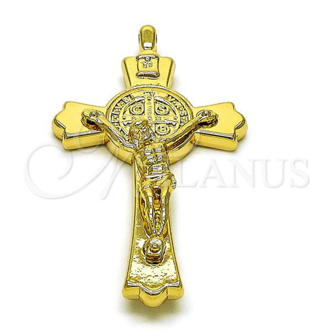 Oro Laminado Religious Pendant, Gold Filled Style Crucifix and Cross Design, Polished, Golden Finish, 05.411.0073