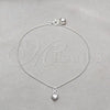 Sterling Silver Fancy Anklet, Heart Design, Polished, Silver Finish, 03.409.0059.10