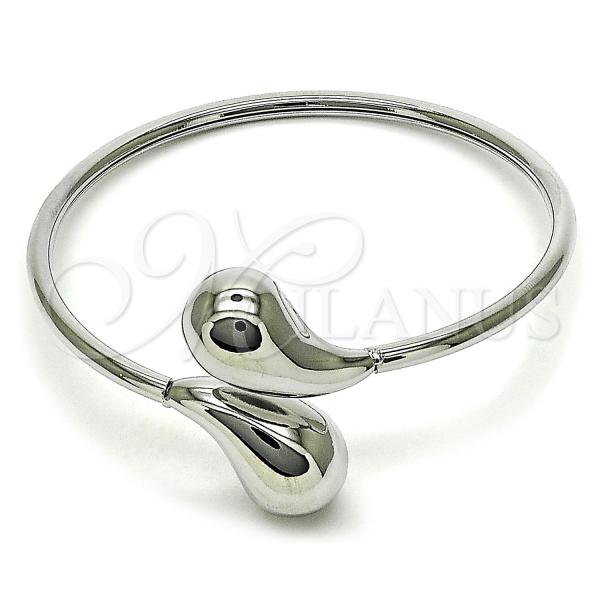 Rhodium Plated Individual Bangle, Teardrop and Hollow Design, Polished, Rhodium Finish, 07.60.0004.1