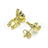 Oro Laminado Stud Earring, Gold Filled Style Teddy Bear Design, with Black Micro Pave, Polished, Golden Finish, 02.156.0648