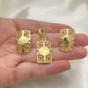 Oro Laminado Earring and Pendant Adult Set, Gold Filled Style Greek Key Design, Polished, Golden Finish, 10.59.0239