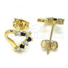 Oro Laminado Stud Earring, Gold Filled Style Heart Design, with Black and White Cubic Zirconia, Polished, Golden Finish, 02.213.0135.2