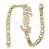 Oro Laminado Fancy Bracelet, Gold Filled Style Nameplate Design, Polished, Tricolor, 03.63.1977.1.08