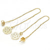 Oro Laminado Threader Earring, Gold Filled Style Flower Design, Polished, Golden Finish, 02.65.2510