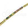 Oro Laminado Fancy Bracelet, Gold Filled Style Miami Cuban Design, with Multicolor Cubic Zirconia, Polished, Golden Finish, 03.130.0010.1.08