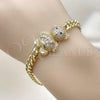 Oro Laminado Fancy Bracelet, Gold Filled Style Teddy Bear and Miami Cuban Design, with White Cubic Zirconia and White Micro Pave, Polished, Golden Finish, 03.284.0061.07