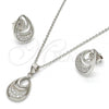 Sterling Silver Earring and Pendant Adult Set, Teardrop Design, with White Micro Pave, Polished, Rhodium Finish, 10.174.0231