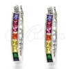 Rhodium Plated Small Hoop, with Multicolor Cubic Zirconia, Polished, Rhodium Finish, 02.210.0267.9.25