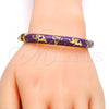 Oro Laminado Individual Bangle, Gold Filled Style Elephant and Flower Design, Purple Enamel Finish, Golden Finish, 07.246.0010.8.04 (08 MM Thickness, Size 4 - 2.25 Diameter)