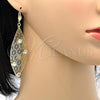 Oro Laminado Dangle Earring, Gold Filled Style Leaf and Flower Design, with White Crystal, Polished, Golden Finish, 64.008