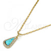 Oro Laminado Pendant Necklace, Gold Filled Style Teardrop Design, with Blue Topaz Opal and White Micro Pave, Polished, Golden Finish, 04.63.1323.18