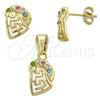 Oro Laminado Earring and Pendant Adult Set, Gold Filled Style Greek Key Design, with  Crystal, Golden Finish, 10.91.0036