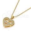 Oro Laminado Pendant Necklace, Gold Filled Style Heart Design, with White Micro Pave, Polished, Golden Finish, 04.156.0031.20