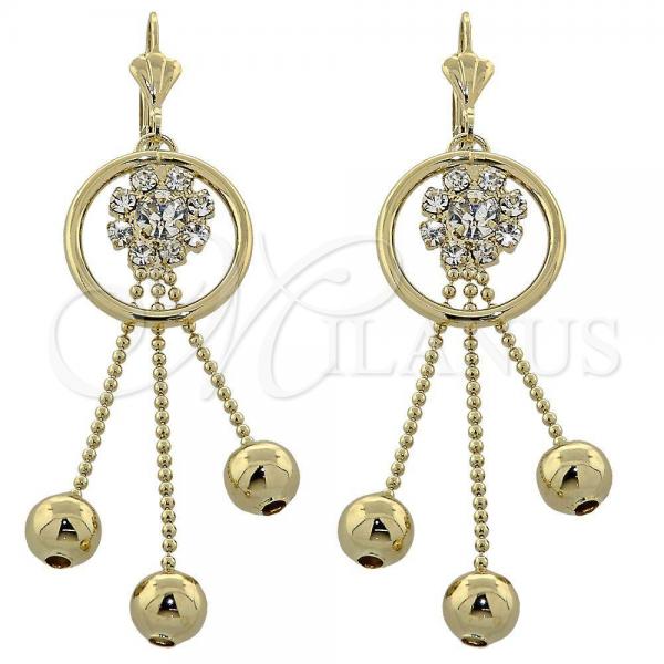 Oro Laminado Long Earring, Gold Filled Style Flower Design, with White Cubic Zirconia, Polished, Golden Finish, 5.098.004