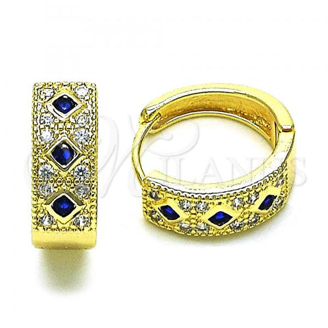 Oro Laminado Huggie Hoop, Gold Filled Style with Sapphire Blue Cubic Zirconia and White Micro Pave, Polished, Golden Finish, 02.210.0056.13.15