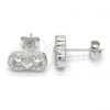 Sterling Silver Stud Earring, Infinite and Heart Design, with White Cubic Zirconia, Polished, Rhodium Finish, 02.336.0029