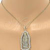 Oro Laminado Religious Pendant, Gold Filled Style Guadalupe Design, with White Cubic Zirconia, Polished, Golden Finish, 05.94.0002