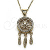 Oro Laminado Religious Pendant, Gold Filled Style Flower and Heart Design, with White Micro Pave, Polished, Golden Finish, 05.342.0089
