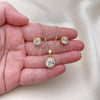 Oro Laminado Earring and Pendant Adult Set, Gold Filled Style with White Cubic Zirconia and White Micro Pave, Polished, Golden Finish, 10.342.0090