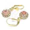 Oro Laminado Dangle Earring, Gold Filled Style with Pink and White Crystal, Polished, Golden Finish, 02.122.0113.2