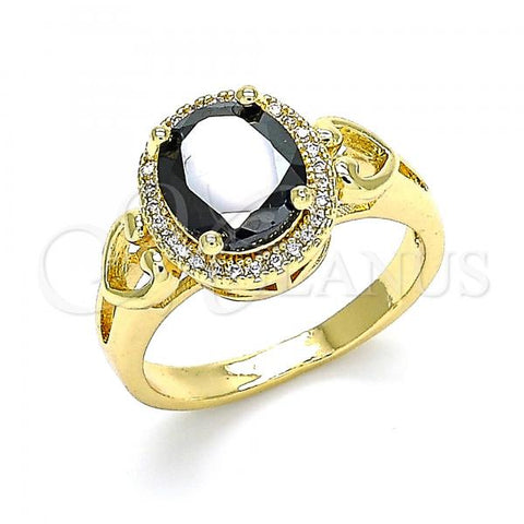 Oro Laminado Multi Stone Ring, Gold Filled Style Heart Design, with Black and White Cubic Zirconia, Polished, Golden Finish, 01.210.0122.1.09