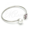 Rhodium Plated Individual Bangle, Butterfly Design, with Amethyst Swarovski Crystals and Ivory Pearl, Polished, Rhodium Finish, 07.239.0005.7 (03 MM Thickness, One size fits all)