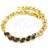 Oro Laminado Fancy Bracelet, Gold Filled Style Leaf Design, with Black Cubic Zirconia, Polished, Golden Finish, 03.210.0093.1.07