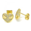 Oro Laminado Stud Earring, Gold Filled Style Heart Design, with White Micro Pave, Polished, Golden Finish, 02.156.0383