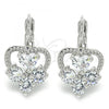 Rhodium Plated Leverback Earring, Heart Design, with White Cubic Zirconia, Polished, Rhodium Finish, 02.210.0222.4