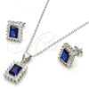 Sterling Silver Earring and Pendant Adult Set, with Sapphire Blue and White Cubic Zirconia, Polished, Rhodium Finish, 10.175.0053.3