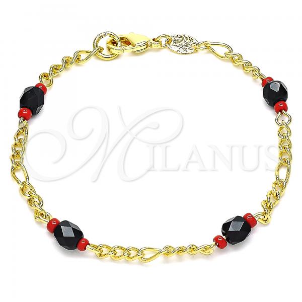 Oro Laminado Fancy Bracelet, Gold Filled Style with Black Crystal, Polished, Golden Finish, 03.64.0132.07