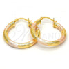 Oro Laminado Small Hoop, Gold Filled Style Hollow Design, Diamond Cutting Finish, Tricolor, 5.139.003.1.30