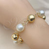 Oro Laminado Fancy Bracelet, Gold Filled Style Chunky and Hollow Design, with Ivory Pearl, Polished, Golden Finish, 03.331.0272.09
