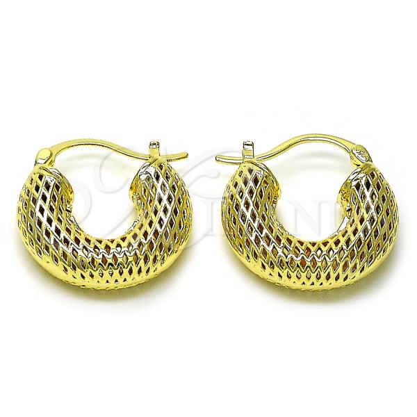 Oro Laminado Small Hoop, Gold Filled Style Chunky and Filigree Design, Polished, Golden Finish, 02.163.0262.25
