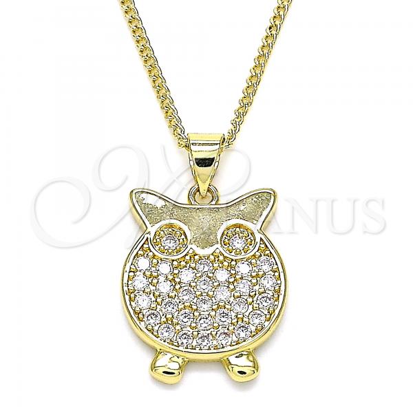 Oro Laminado Pendant Necklace, Gold Filled Style Owl Design, with White Micro Pave, Polished, Golden Finish, 04.156.0393.20