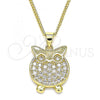 Oro Laminado Pendant Necklace, Gold Filled Style Owl Design, with White Micro Pave, Polished, Golden Finish, 04.156.0393.20