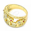 Oro Laminado Multi Stone Ring, Gold Filled Style Elephant Design, with White and Garnet Crystal, Polished, Golden Finish, 01.351.0005.09 (Size 9)