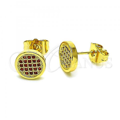 Oro Laminado Stud Earring, Gold Filled Style with Garnet Micro Pave, Polished, Golden Finish, 02.344.0125.1