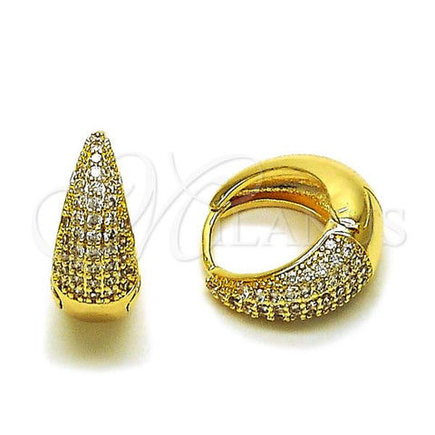 Oro Laminado Huggie Hoop, Gold Filled Style with White Cubic Zirconia, Polished, Golden Finish, 02.283.0267.18