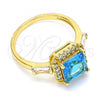 Oro Laminado Multi Stone Ring, Gold Filled Style with Blue Topaz and White Cubic Zirconia, Polished, Golden Finish, 01.210.0129.2.06