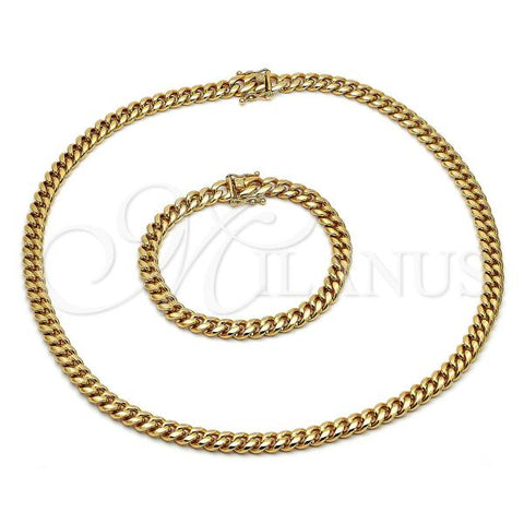 Stainless Steel Necklace and Bracelet, Miami Cuban Design, Polished, Golden Finish, 06.116.0037.1