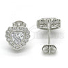 Sterling Silver Stud Earring, Heart Design, with White Cubic Zirconia, Polished, Rhodium Finish, 02.285.0092
