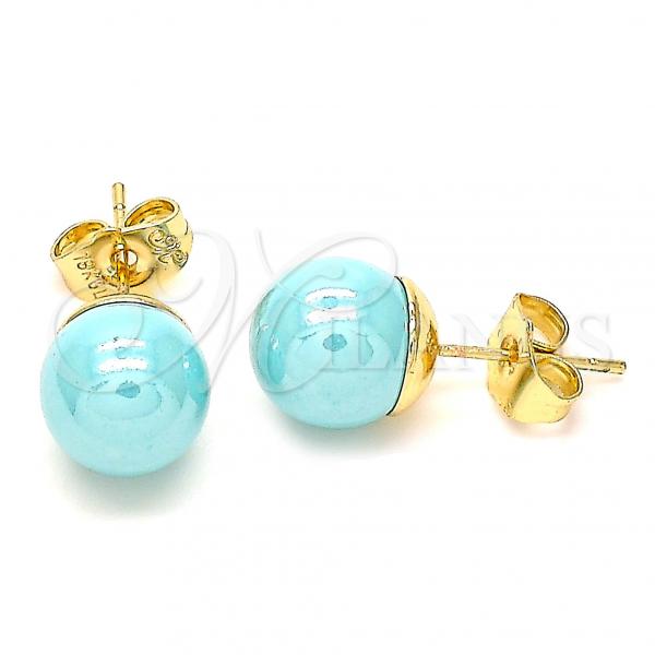 Oro Laminado Stud Earring, Gold Filled Style Ball Design, with Turquoise Pearl, Polished, Golden Finish, 02.63.2121.2