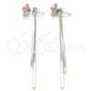 Rhodium Plated Long Earring, Flower Design, with Light Rose Swarovski Crystals, Polished, Rhodium Finish, 02.239.0022.1