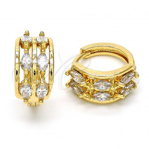 Oro Laminado Huggie Hoop, Gold Filled Style with White Cubic Zirconia, Polished, Golden Finish, 02.210.0029.15