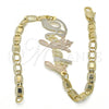 Oro Laminado Fancy Bracelet, Gold Filled Style Nameplate Design, Polished, Tricolor, 03.63.1979.1.08