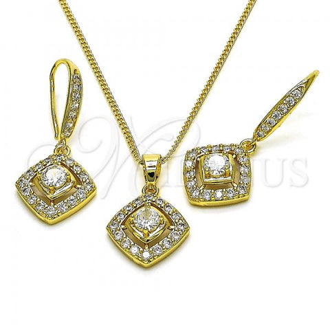 Oro Laminado Earring and Pendant Adult Set, Gold Filled Style with White Micro Pave and White Cubic Zirconia, Polished, Golden Finish, 10.387.0016